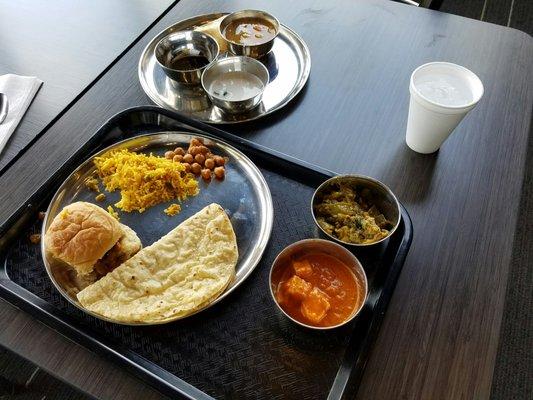 Weekend buffet.  They don't have naan, and I was wishing for some idli with my sambar, but the curries were excellent.