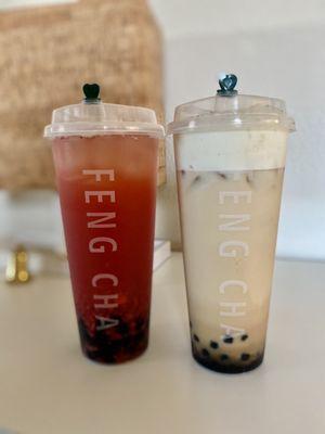 Strawberry Overload (left) & Dirty Boba w/ Black Tea