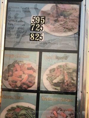 Prices for their entrees