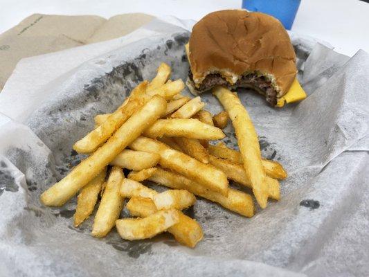 Kids cheeseburger and fresh fries!