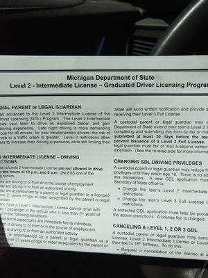 Paperwork for the parent when a teen gets their driver's license