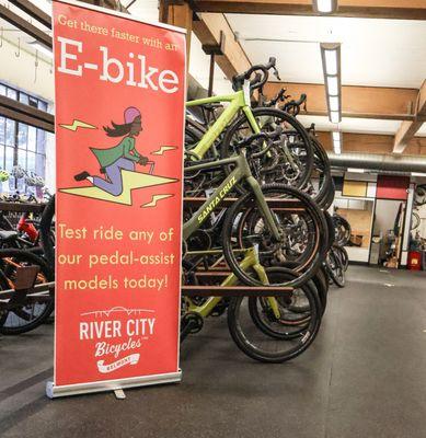 Test ride e-bikes inside and outside with our knowledgeable staff! We have one of Portland's largest selections from city to trail.