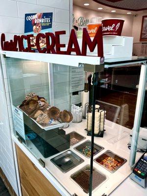 Ice cream station with toppings