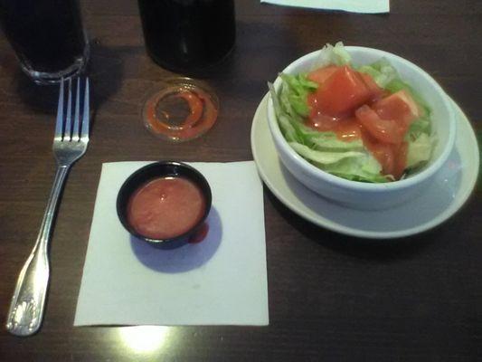 The salad I got with my meal.  Comes with tomatoes, onions, and peppers by default.