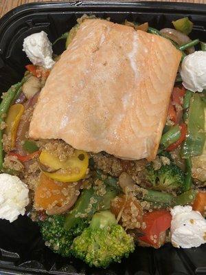 Build your own bowl- Quinoa, veggies, goat cheese, Salmon Bowl