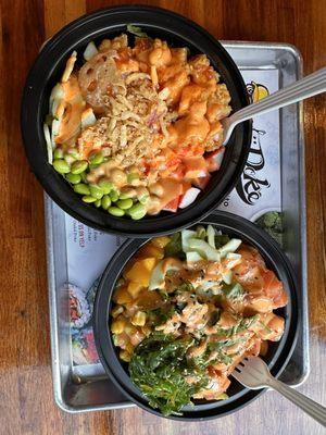 Ebi Crunch Poke (top) and Make Your Own Bowl w/ Salmon (bottom)