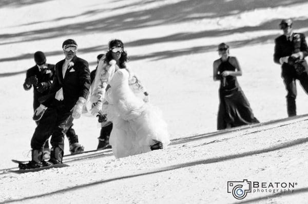 Snowboarding Bride at Copper Mountain