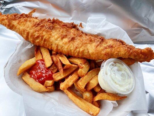 Traditional British Fish & Chips with homemade tartar sauce from Pie Society Food Truck