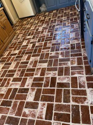 Cleaned brick floor