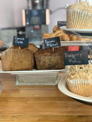 Banana Bread, Carrot Cake, Blueberry Muffin