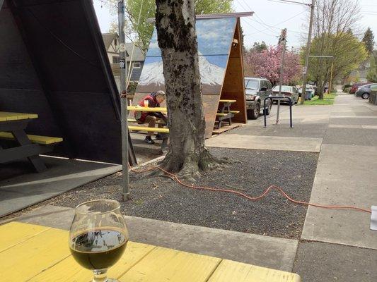 Outside seating (stout on table)