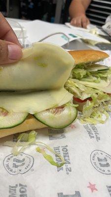 Just a jimmy johns sub made missing the meat and avocado. Not rocket science yet can't get it right.