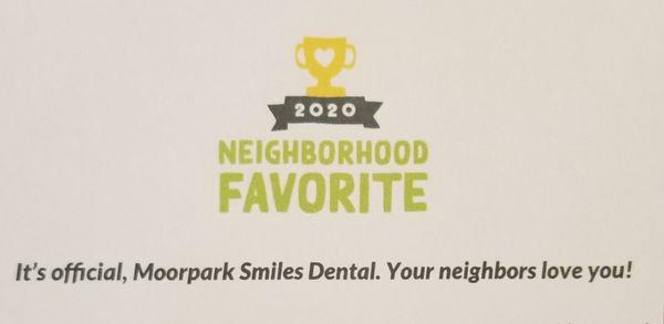 Thank you for making Moorpark Smiles Dental a Neighborhood Favorite on Nextdoor!