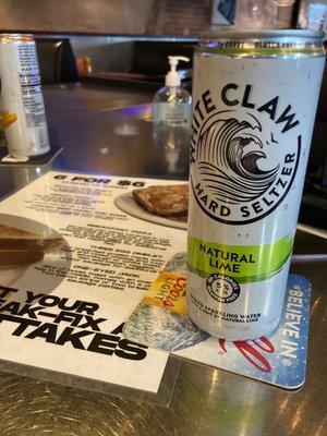 Breakfast menu and white claw $4.50