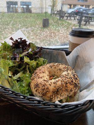 Veggie breakfast sandwich and greens side salad