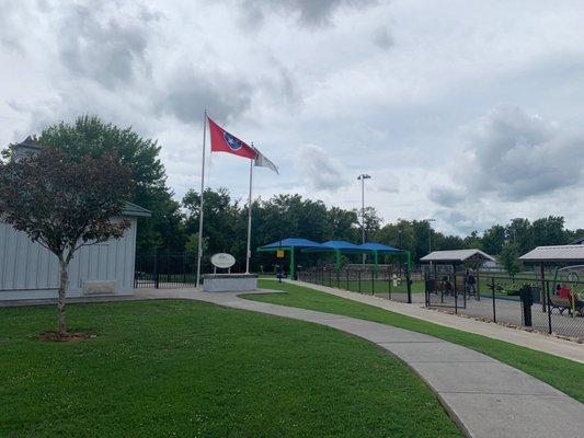 Play area, picnic area, softball area