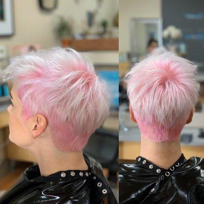 Cute cotton candy inspired hair with platinum tips and light pink base