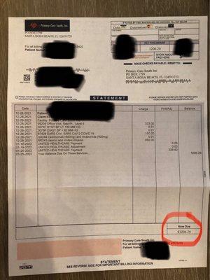 PREDATORY BILLING! The cost of a simple COVID test and a monoclonal antibody treatment that they tell you is free.