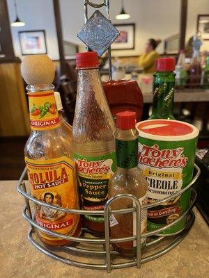 Sauces and seasoning at each table