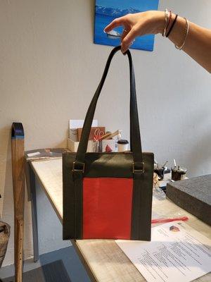 My first full sized bag. It's also fully lined with an interior zipper pocket and cell phone pouch