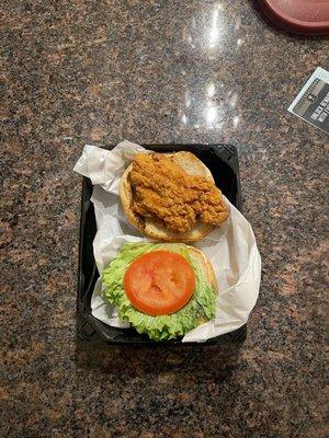 Extremely sad chicken sandwich. Nothing like the fake marketing photo. I do not recommend. Please pass.