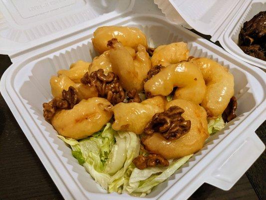 70. Walnut Prawns. These were thickly breaded, horribly overcooked. Worst of our order easily.