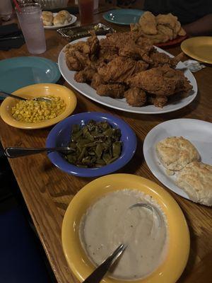 Fried Catfish Fried Chicken Fried Chicken Tenders Green Beans Grandma's Corn Buttermilk Biscuits Cream Gravy