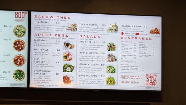 Sandwich/Apps/Beverages menu