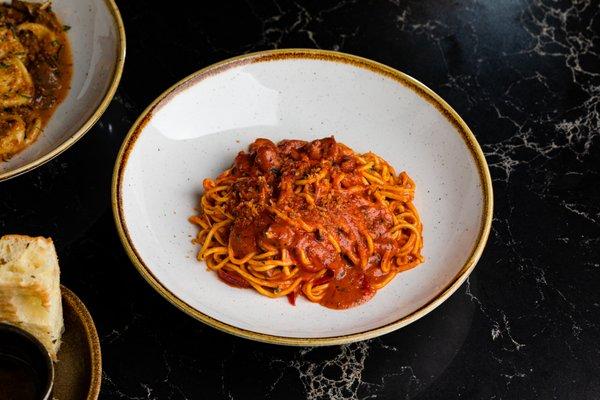 Spaghetti, Smoked Octopus, Red Onion, Chile