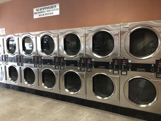 One of two walls of Dryers at Echo Park Laundry