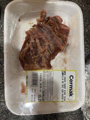 Bought inside skirt when it's not inside was tuff , labeled short ribs when it's not deceptive practices