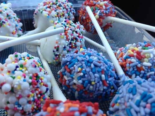 Close up of cake pops.