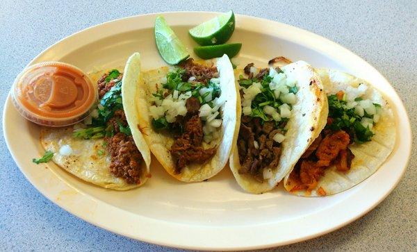 An assortment of tacos.