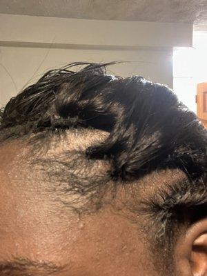 I wanted baby hairs the hair that you see sticking up are the ones that she cut she put gel on them and called them baby hairs