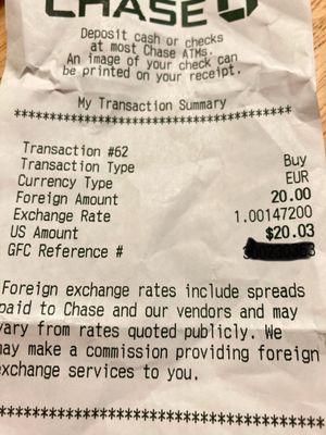 My receipt for the exchange Euro to dollar. 02/24/24