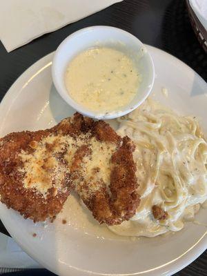 Chicken Linone with fettuccine. So tender and packed with flavor!