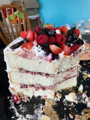 Inside of the raspberry almond cake