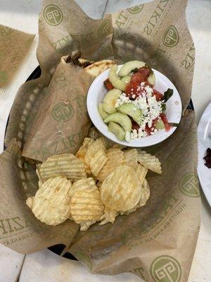 Chicken Gyro with cucumber and tomato salad