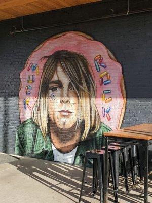 Kurt Cobain mural outside Veera Donuts