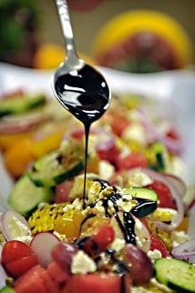 Fresh Corn, Watermelon, and Feta Salad with Balsamic Reduction