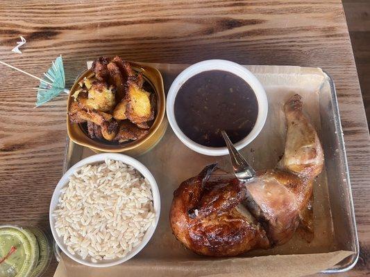 Chicken, Black Beans, Rice, Fried Sweet Plantain