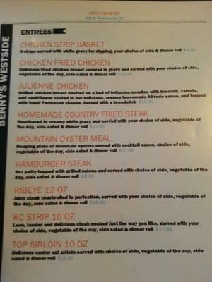 Back of menu/Entrees