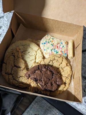 The birthday cake double chocolate peanut Butter snickerdoodle large and in charge