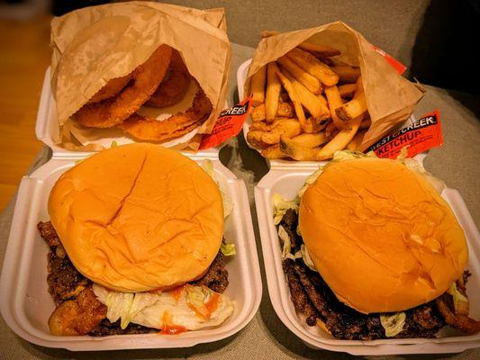 Triple burgers with cheese and bacon