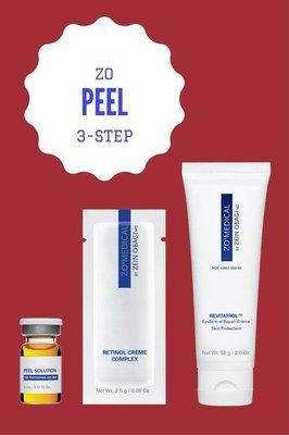 ZO 3-Step Peel to target melasma, acne, fine lines, rough texture, large pores and dullness.