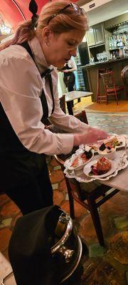 Friendly waitress with Dessert Tray