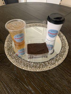 Peach Energy Tea with Low Carb Protein Brownie and Hot Café Latte Protein Meal shake