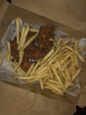 Chicken tenders and fries. Tasted better than it looks in the box :)