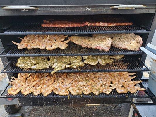 Loading up the smoker