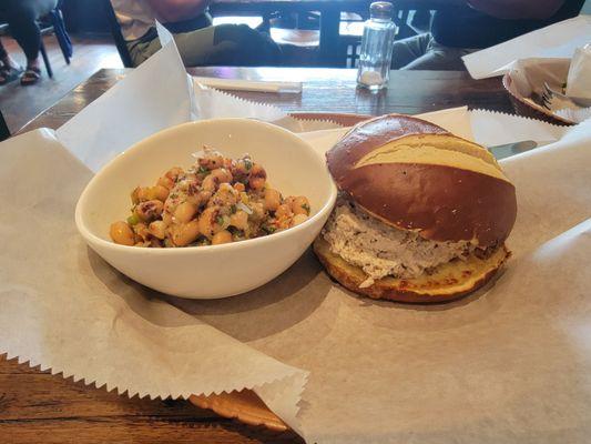 Chicken salad sandwich and black-eyed pea salad